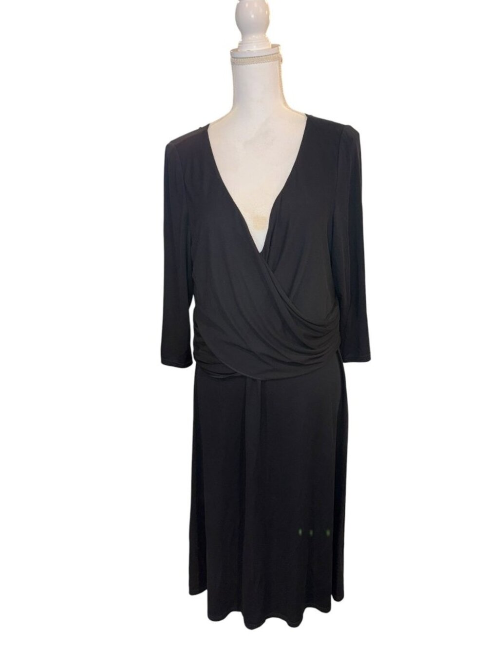St. John Collection Black Wrap Dress Size 14 V-Neck 3/4 Sleeve Viscose